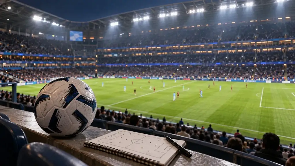 Football stadium and pitch during an English league match